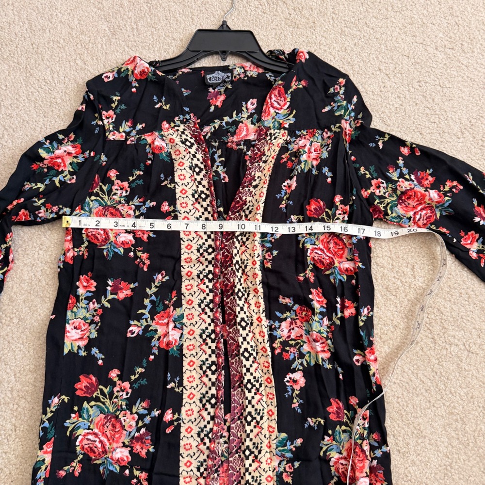 Angie Womens Black Floral Boho Duster Cardigan Maxi Open Front Rayon Small